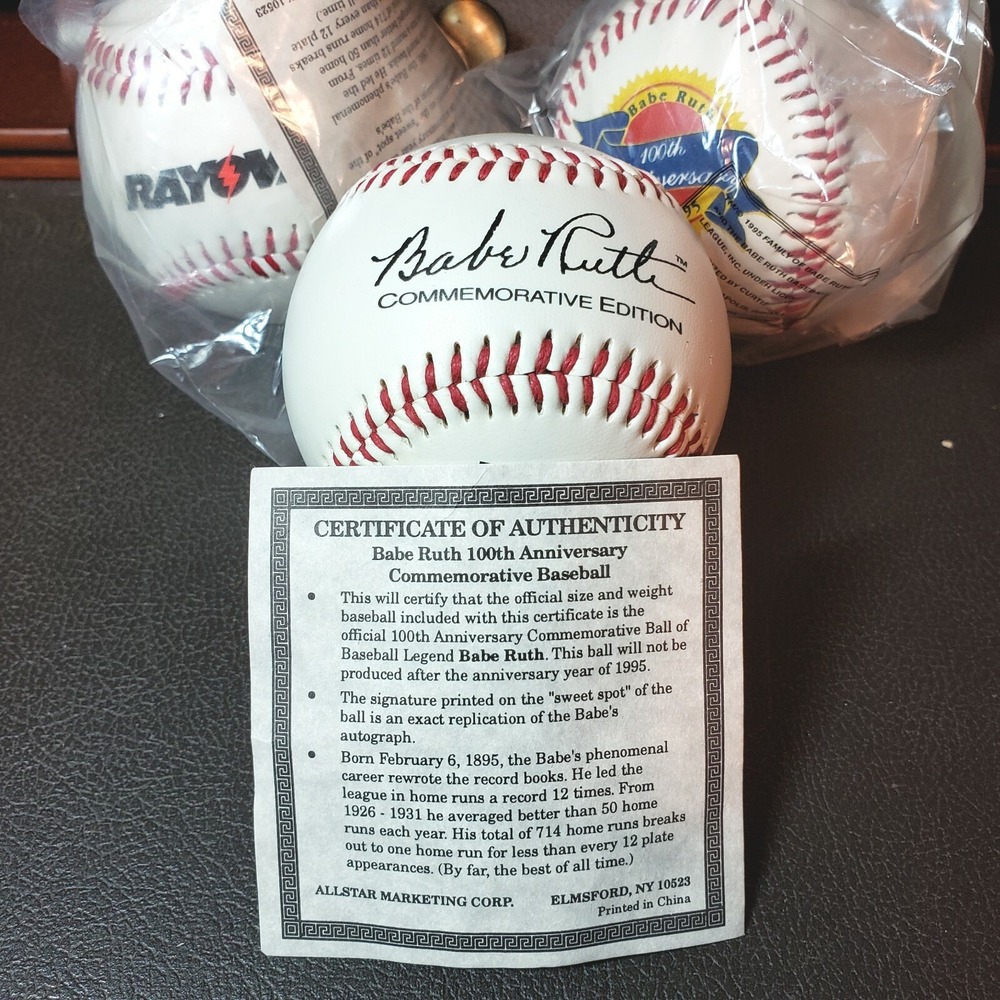 Lot of 3 Vintage Babe Ruth 100th Anniversary Commemorative Baseballs 1995 W/COAs